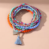 BOHO BEADED HEART TASSEL ANKLET COLORFUL VIBES_CWMM6341
