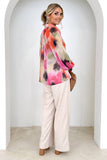 Women Tie Dye Marble Print Button Down Blouse_Cwtbll0359