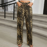 Washed Wild Leopard Denim Straight Leg Pants