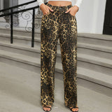 Washed Wild Leopard Denim Straight Leg Pants