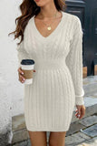 V-Neck Waistband Twist Wrap Hip Sweater Dress