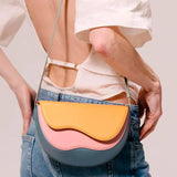 CURVED WAVE CONTRAST COLOR CROSSBODY SADDLE BAG_CWAB1894
