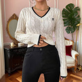 V-Neck Bow Embroidery Casual Knitted Top