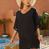 ROUND NECK FRINGE BIKINI TOP SWIMSUIT COVER UP_CWMW0665