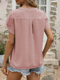 V-Neck Jacquard Short Sleeve Shirt Blouse