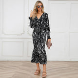 V-Neck Belted Floral Mermaid Maxi Dress