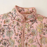 STAND COLLAR FLORAL PRINT LOOSE QUILTED JACKET_CWOJA1560