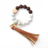 TASSEL WOOD SILICONE BEAD BRACELET KEYCHAIN_CWMM7018