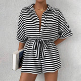 Womens Striped Buttoned Cardigan Romper
