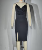 V-Neck Sexy Wrap Hip Split Halter Dress