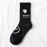 Women Black Daisy Socks_Cwms0670