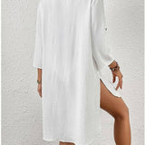 White Lace V-Neck Beach Cover Up Blouse_Cwmm6149