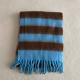 BLUE BROWN STRIPE SCARF THICK WINTER WRAP_CWASC2332