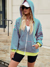 Cwoco0879_Casual Contrast Stripe Hooded Zip-Up Sweatshirt
