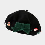 Christmas Bow Wool Beret Hat Women Warm Winter_Cwah04686