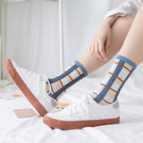 NEW CUTE BLUE PLAID SOCKS_CWMS0474