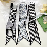 BLACK GEOMETRIC LACE NARROW RIBBON SCARF_CWASC0714