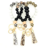 SILICONE WOOD BEAD BRACELET WITH LEATHER KEYCHAIN_CWMM7009