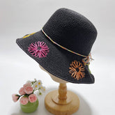 HIGH FASHION EMBROIDERED SUNFLOWER STRAW HAT_CWAH3590