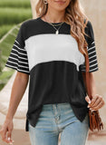 Womens Colorblock Striped Crew Neck Tee
