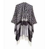 LEOPARD PRINT STRIPED TASSEL WARM SPLIT SHAWL_CWASC0310
