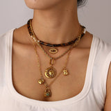 NEW 18K STEEL SUNFLOWER EVIL EYE NECKLACE_CWMM8866