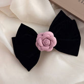 NEW BLACK VELVET PINK CAMELLIA HAIRPIN_CWAHA4658