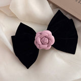 NEW BLACK VELVET PINK CAMELLIA HAIRPIN_CWAHA4658