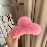 Large Rabbit Fur Hair Claw - Fluffy Winter Clip_Cwasc03146