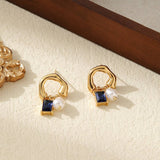 HIGHLIGHT BEAD SQUARE COLORED ZIRCONIA EARRINGS_CWMM3596