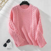 Twist Knit Sweater Solid Color Pullover Sweater