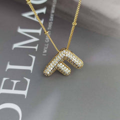 COPPER ZIRCONIA 26 LETTERS PENDANT NECKLACE_CWMM5869