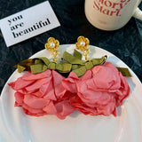 HANDMADE FABRIC FLOWER EARRINGS BOLD SPRING DESIGN_CWMM6180