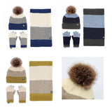 Winter Knitted Contrast Pom Pom Three Piece Suit_Cwmm2790