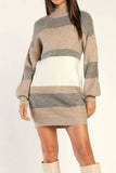 Striped Contrast Color Crew-Neck Sweater Dress