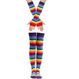 COLORFUL STRIPED KNEE SOCKS AND GLOVES SET_CWMS0309