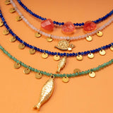 NATURAL STONE NECKLACE WITH FISH PENDANT_CWMM8802