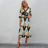 V-Neck Lapel Lace-Up Slim-Fit Long-Sleeved Dress