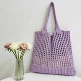 Cwab5059_Solid Color Hollow Bag Single Shoulder Woven Bag