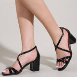SQUARE TOE CROSS STRAP CHUNKY HIGH HEELS_CWSHH0118