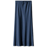 SATIN LONG SKIRT HIGH WAIST DRAWSTRING SKIRT_CWAB4792