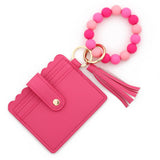 SOLID COLOR PU WALLET WITH BEAD BRACELET KEYCHAIN_CWAB4959