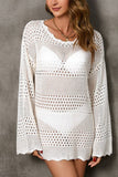 Cwtbll3657_Hollow Knit Cardigan Bell Sleeve Beach Dress