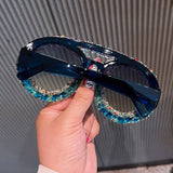 LARGE FRAME DOUBLE BEAM DIAMOND STUDDED SUNGLASSES_CWASG0833