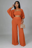 Solid Color Coat Cape Trousers Three-Piece Set