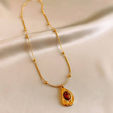 BROWN PENDANT NICHE RETRO NECKLACE_CWAJE2378
