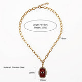 Vintage Steel Square Evil Eye Pendant Necklace_Cwmm8824