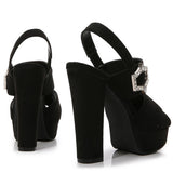 BLACK BUCKLE OPEN TOE CHUNKY HIGH HEELS_CWSHH0131