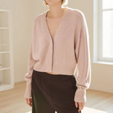 Solid-Color V-Neck Hidden Button Knitted Cardigan