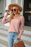 Square Collar Jacquard Long-Sleeved Loose T-Shirt